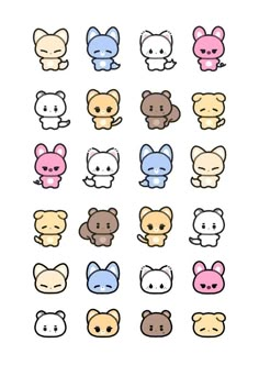 an animal sticker sheet with different types of cats and bears on it's face