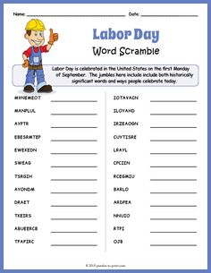 the labor day word scramble is an easy way to teach kids about labor and labor