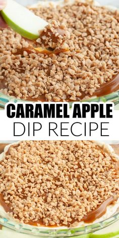 caramel apple dip recipe in a glass pie dish