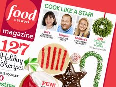 the cover of food network magazine features cookies, candy and other holiday treats on it