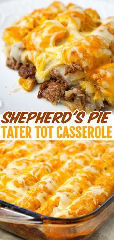 a casserole dish with cheese and ground beef in it on a white plate