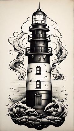 Let this minimalist traditional lighthouse tattoo be your guiding light. The pure lines and absence of shading create a powerful symbol of hope, direction, and safety.  #guidinglighttattoo #minimalistlighthouse #traditionaltattoodesign #hopeanddirection #safetytattoo Lighthouse Flash Tattoo, Lighthouse Anchor Tattoo, Light House Tattoo Design, Cool Line Tattoos, Be The Light Tattoo, Lighthouse Tattoo Design, Light House Tattoo, Under The Sea Drawings, Traditional Lighthouse Tattoo