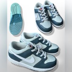 Deep Jungle/White-Light Silver Size 10c Nike Dunk Low Brand New In Box Blue Sneakers With Soft Sole And Round Toe, Nike Dunks White, Nike Dunks Shoes, Dunks White, Dunks Shoes, Deep Jungle, Nike Dunk Low, Dunk Low, Kids Nike