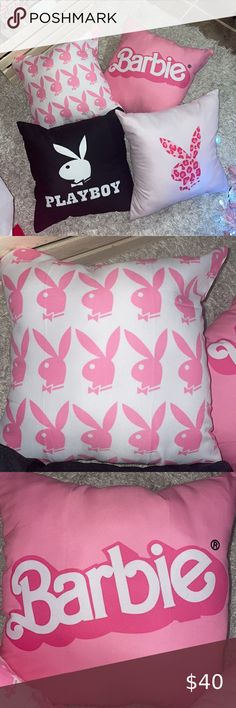 Barbie playboy bunny pillows Playboy Room, Playboy Aesthetic, Bunny Pillows, Soft Era, Black Room Decor, Bunny Room, Closet Barbie, Girly Apartments