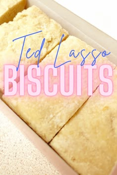 several pieces of biscuits in a box with the words ted lassso biscuits