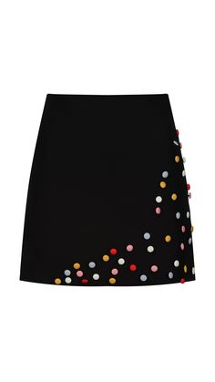 Designer Black Party Skirt, Designer Mini Skirt For Party, Designer Black Evening Skirt, Embellished Clothes, Skirt Embroidery, Upcycle Clothes Diy, Skirt With Buttons, Thick Fabric, Black Mini Skirt