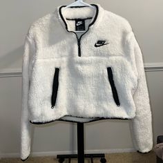 Nwot Women’s Nike Soft Cropped Jacket. White. Never Worn! Nike Cozy Winter Outerwear, Nike Long Sleeve Fleece Jacket For Fall, Nike White Outerwear For Cold Weather, Nike Winter White Outerwear For Fall, Cropped Jacket, Crop Jacket, Women's Nike, Sweater Jacket, Nike Jacket