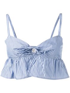 MARYAM NASSIR ZADEH Playa Stripe Ruffle Crop Top. #maryamnassirzadeh #cloth #top Blue Ruffle Top, Frilly Top, Blue Striped Top, Frill Tops, Blue Striped Shirt, Ruffle Crop Top, Wear Crop Top, Maryam Nassir Zadeh, Blue Crop Tops