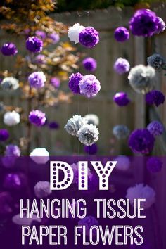 the diy hanging tissue paper flowers is displayed on an instagramture page with text overlay