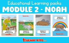 the educational learning pack for module 2 noah is shown in three different colors and styles