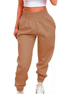 Bege Casual,Fofo Collar    Jogger Embellished Elasticidade Média Primavera,Primavera / Outono,Primavera / Verão Flannel Women, Sports Leggings, Mens Jeans, Khaki Pants, Sweatpants, Pants For Women, High Waisted, One Piece, Leggings