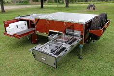 the trailer is equipped with an electric burner and gas stove, as well as two large tires