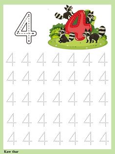 the number four worksheet with animals