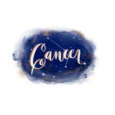 Cancer zodiac astrology art watercolor and handlettering | Etsy Astrology Art, Zodiac Astrology, Sun Sign, Printing Press, Types Of Printer, Blue Watercolor, Art Watercolor, Watercolor Background