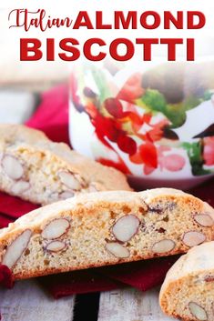 almond biscotti bread is cut in half