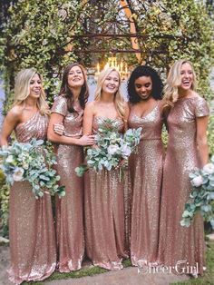 Mismatched Rose Gold Sequin Long Wedding Bridesmaid Dresses APD2806-SheerGirl Boho Prom, Rose Gold Bridesmaid, Mother Dresses, Mermaid Bridesmaid, White Bridesmaid, Bridesmaid Dresses With Sleeves, Sequin Bridesmaid, Sequin Bridesmaid Dresses, Gold Bridesmaids