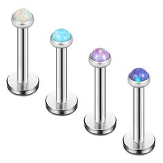 PRICES MAY VARY. Jewelry can be used for Labret Stud, Lip, Tragus, Lobe, Earrings, Helix, Cartilage Jewelry, and Nose Ring Piercing. Product Materials: 316L Surgical Steel + High Quality Opal Gauge: 16G (1.2mm); Wearable Bar Length: 6mm Opal Diameter:2mm Package Includes: 4pcs Opal Stainless Steel Lip Rings(one blue opal,one pink opal,one white opal,one purple opal), come with one gift velvet bag. Description:Material is constructed of high quality Surgical grade Stainless Steel. Simply insert t Industrial Piercing Barbells, Tapers And Plugs, Nose Piercing Hoop, Cartilage Jewelry, Helix Earring, Labret Studs, Piercing Shop, Body Jewelry Piercing, Helix Earrings