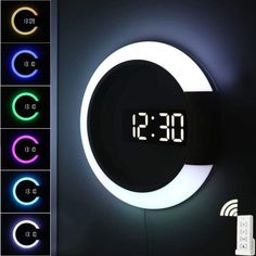 an alarm clock is lit up on the wall