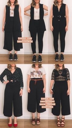 Black Culottes Outfit Casual, Chubby Girl Fashion Outfits, Chubby Fashion Outfits Casual, Black Culottes Outfit, Chubby Fashion Outfits, Black Culottes, Chubby Fashion, Pantalon Large