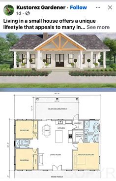 the floor plan for a small house is shown in two different views, and there are also