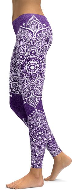 The color purple originates from a dye, that was made from mucus glands of a tropical sea snail. This snail is known as the murex but its Latin name was purpura, where the word purple is derived from. If you love the color purple then these Purple Mandala Leggings are a must have in your wardrobe. Mandala Leggings, Exercise Outfits, Pink Mandala, Black Mandala, Exercise Clothing, Clothes Wishlist, Comfort Fashion, Fitness Outfits, Lady Fashion