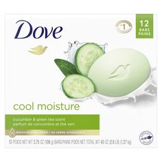 Store New Arrivals Add to Favorite View Feedback Contact Cool Moisture Gentle Beauty Bar Soap All Skin Type, Cucumber and Green Tea Description Features Daily Use Age Group Adult Scent Cucumber Skin Type All Assembled Product Weight 3.04 lbs Gender Female Assembled Product Dimensions (L x W x H) 2.56 x 8.25 x 7.31 Inches Dove Cool Moisture Gentle Beauty Bar Soap, Cucumber and Green Tea, 3.75 oz (12 Bars) combines the refreshing scent of cucumber and green tea with Dove gentle cleansers and 1/4 moisturizing cream. Dove Beauty Bar is proven to be more gentle and mild on skin than ordinary bar soap. It can be used as a hand soap and as a mild facial cleanser, so if you're also after a fresh face and refreshed hands throughout the day, why not try adding Dove Cool Moisture Beauty Bar to your s Dove Skin Care, Dove Men Care, Gentle Skin Cleanser, Moisturizing Cream