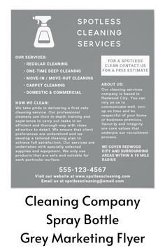 the flyer for cleaning company spray bottle grey marketing flyer