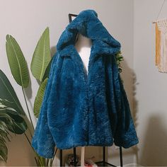 Really Soft Smooth Blue Faux Fur.Nwt. Made In Korea. Heavy. Has A Big Hood That’s Also Faux Fur In And Out. Size 4. Blue Fur Coat With Faux Fur Lining For Fall, Blue Winter Outerwear With Faux Fur Trim, Blue Fur Coat With Faux Fur Trim, Blue Outerwear With Faux Fur Trim For Winter, Blue Outerwear With Faux Fur Trim And Long Sleeves, Blue Long Sleeve Outerwear With Faux Fur Trim, Blue Faux Fur Winter Coat, Blue Winter Outerwear With Faux Fur Lining, Blue Faux Fur Coat For Winter