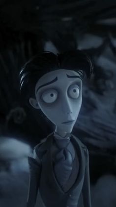 a cartoon character with dark hair and eyes