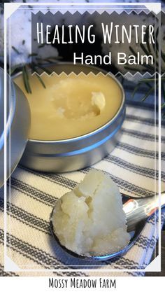 a spoon full of hand balm sitting on top of a table next to a bowl