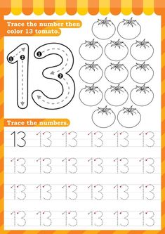 the number 13 worksheet with tomatoes and numbers