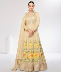 Anarkali Suit Anarkali Gown With Dupatta, Mehendi Party, Resham Embroidery