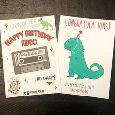 two birthday cards with dinosaurs on them