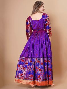 This stunning traditional gown features intricate zari weaving work in a beautiful purple color that is sure to make you stand out at any event. Made from high-quality Banarasi silk, this gown is fully stitched and available in sizes XS to XL, with a 4-meter flair and a length of 54 inches.
The attractive brown belt with zari weaving work adds a unique touch to the gown, making it a must-have for your ethnic wear collection.
This gown includes the exquisite zari weaving work that adorns the enti Gown Making, Traditional Gown, Engagement Gown, Lehenga Crop Top, Traditional Gowns, Lehenga Choli Wedding, Floral Lehenga, Party Wear Lehenga Choli, Reception Gown