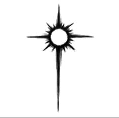 a black and white drawing of a cross with rays coming out of it's center