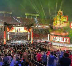 a large group of people standing in front of a stage at a concert or show