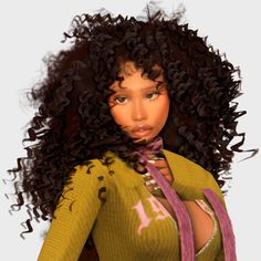 an animated image of a woman with curly hair