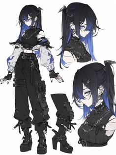 an anime character with blue hair and black boots