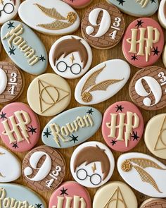 harry potter cookies are arranged on a table