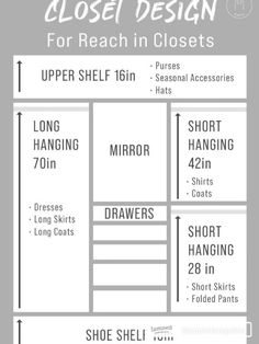 the closet design for reach in closets is shown with instructions to make it easier