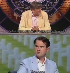 two men in suits and ties sitting at a table with the caption that says, what happened there?