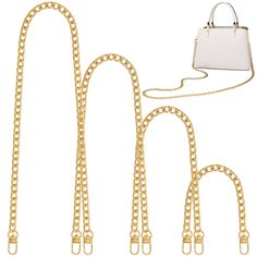 PRICES MAY VARY. Multiple Size: Comes with gold 47.2/31.5/15.7/7.9 Inches purse chain strap with metal buckle on each size, you can have an option to switch lengths for handbags. Easy To Use and Removable: The bag chains are removable, the clasp on each size makes the replacement easier. Quality material: The flat chain straps are made from heavy duty metal, they are durable, not easy to break, but they are a little heavy for someone. Please consider carefully before you purchase. Wide Applicati How To Make Purses, Purse Handles, Mk Bags, Diy Purse, Purse Strap, Handbag Straps, Overnight Bag, Sewing Stores, Metal Buckles