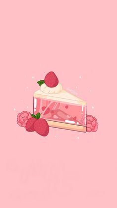 a piece of cake with strawberries on top