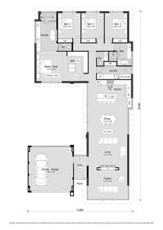 the floor plan for a two story house with an attached living room and kitchen area