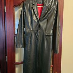 Mikai Women's Long Black Leather Coat, Size Small, Gently Worn Black Leather Coat, Trench Coats, Long Black, Leather Coat, Trench Coat, Black Leather, Jackets & Coats, Jackets For Women, Leather