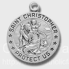 St. Christopher Round Medal Sterling Silver : REM2012 #catholicfaithstore St Christopher Medal, St Christopher, Saint Christopher, Child Jesus, Round Necklace, Swarovski Crystal Beads, Patron Saints, Necklace Sterling Silver, Hand Engraving