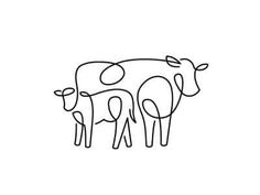 two cows standing next to each other on a white background, one is drawn with black ink