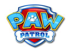 the paw patrol logo is on top of a white table cloth with scissors and other items