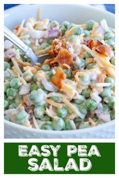 this easy peas salad is loaded with bacon and cheese