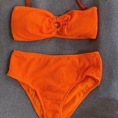 Neon Bright Orange Cabana Del Dol Sz L Two Piece Swimsuit Bikini Set (Detachable Straps) - Gold Detail Says “Very Sexy” Bra Has Padding And Would Fit Approx 36a-36b Does Not Have Panty Lining But Was Never Worn Bottom: Approx Width 13” Approx Height 12” Bra Approx Width 14” Thank You Black Swimsuit Cover Up, Yellow Swimsuit, 2 Piece Swimsuit, Yellow Swimsuits, Two Piece Swimsuit, 2 Piece Swimsuits, One Piece Swim, Black Swimsuit, Denim Top